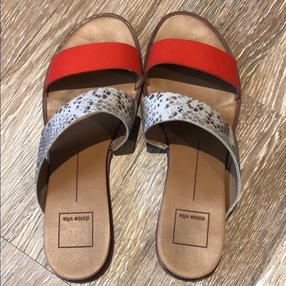 Orange snakeskin and tan Dolce Vita sandal 7.5